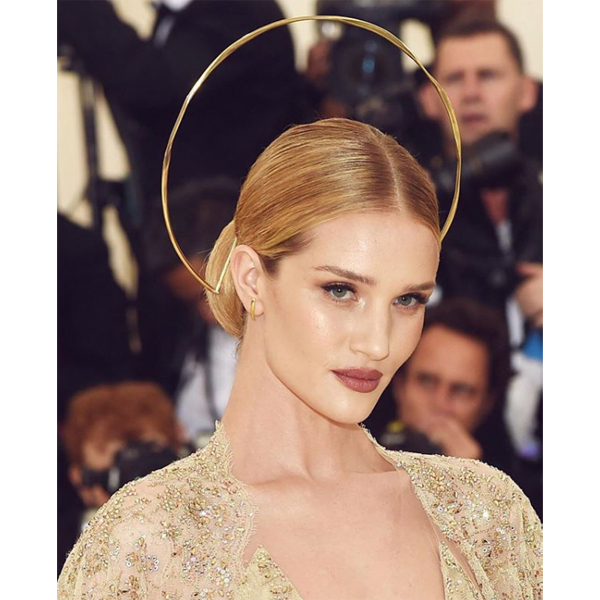 rosie huntington whitely met gala halo hair chignon christian wood wella hairstyle