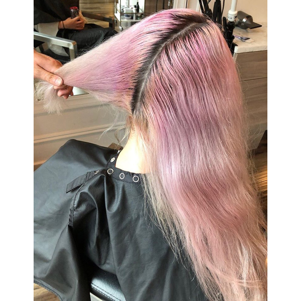 Michael Melody Lowenstein @rossmichaelssalon Pastel Pink Haircolor Formula How To PRAVANA Olaplex Pastels Barely There Shade Soft Bright Baby Pink
