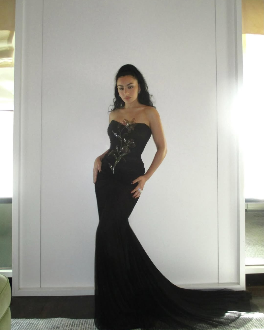 Charli XCX in a black gown Photo Credit Instagram via @mattbens